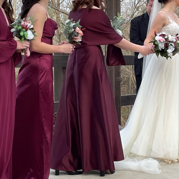 Morilee David’s Bridal Wine Satin High-neck A-Line Bridesmaids Dress - Picture 7 of 10